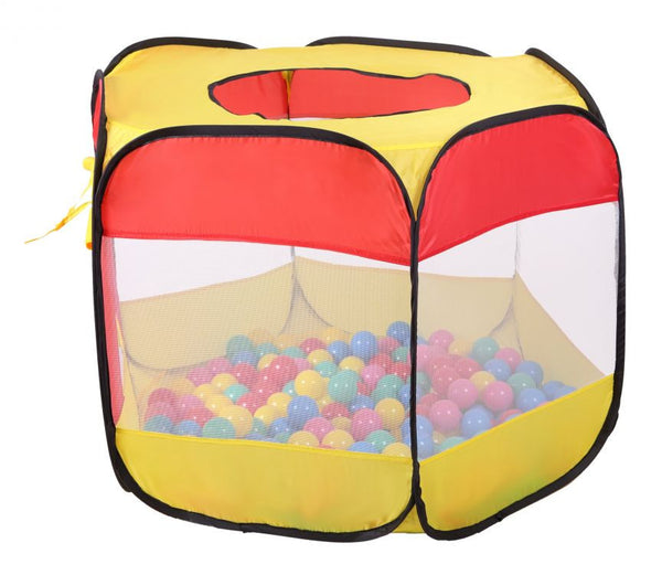 Cort de joaca pentru copii tip piscina uscata, cu 100 de bile colorate incluse, iPlay, 90 x 90 x 70 cm, Galben/Rosu
