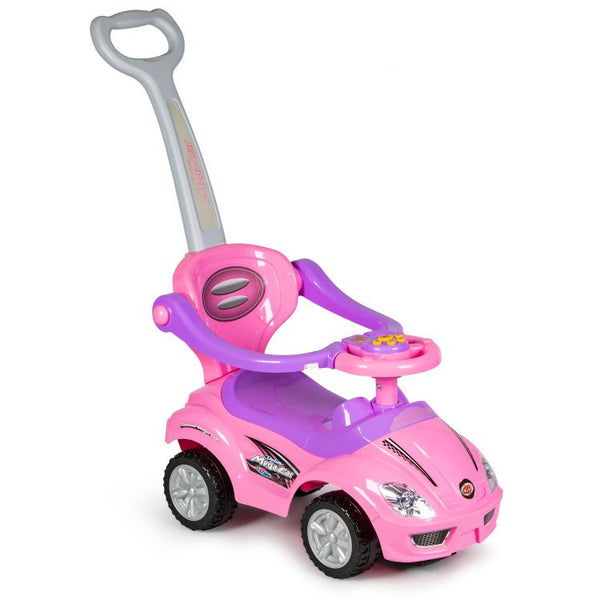 Masinuta Ride-On pentru copii, Multistore, Deluxe Mega Car, volan multimedia, melodii, claxon, spatar si balustrade de protectie, maner de ghidare, suport picioare, element anti-rasturnare, Roz