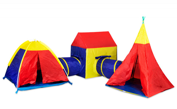 Set 5in1 Corturi de joaca pentru copii, iPlay, sistem modular, casa cu tuneluri, iglu si cort, Multicolor
