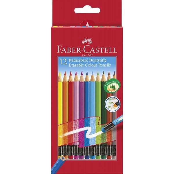 Set 12 creioane colorate Eco, cu radiera, Faber-Castell - Manute Creative