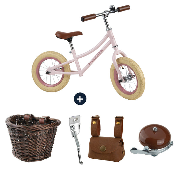 Bicicletă De Echilibru Retro Roz Cu Cos, Buzunar Si Claxon Vintage, Hudora