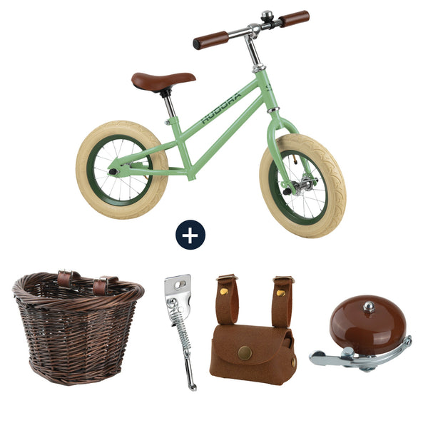 Bicicletă De Echilibru Retro Verde Cu Cos, Buzunar Si Claxon Vintage, Hudora