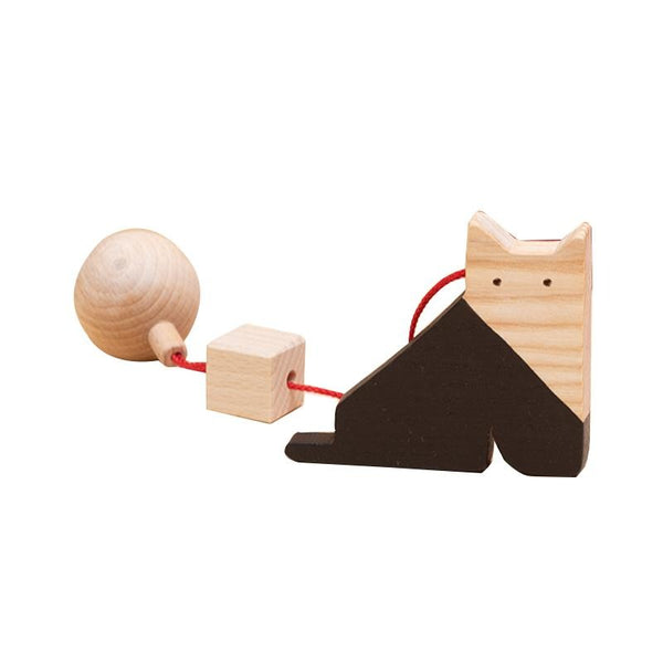 Jucarie din lemn pisica, natur-negru, pentru carusel / centru de activitati, Mobbli - Manute Creative