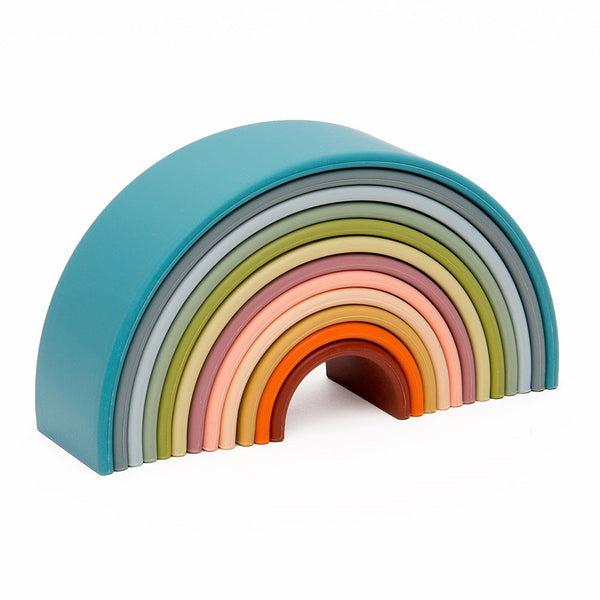 Rainbow, joc montessori de stivuire, 12 buc, nature, Dena Toys