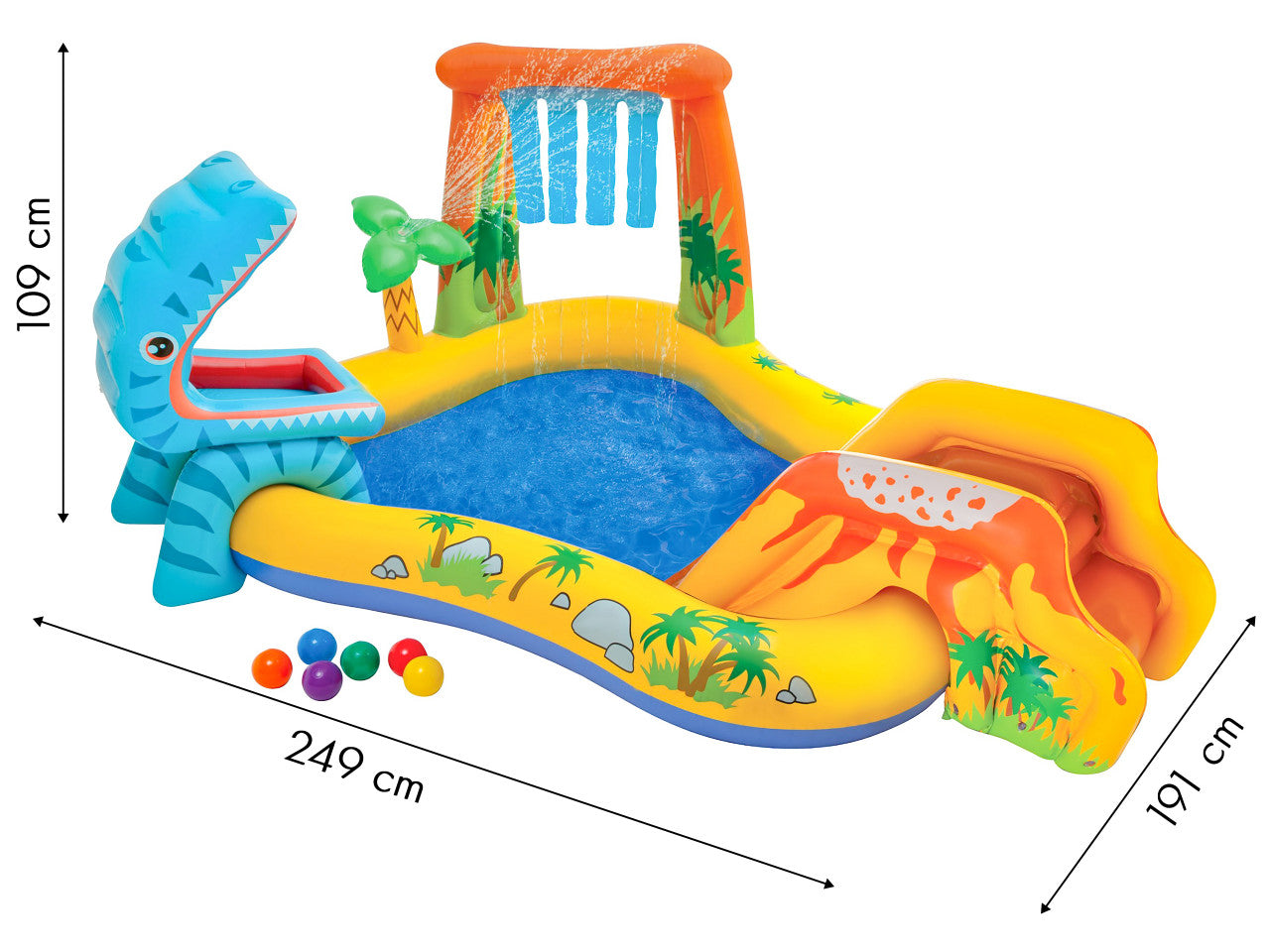Loc de joaca acvatic pentru copii, Piscina cu Tobogan, Fantana Arteziana, Arcada, Perdea, Bile, 249 x 191 cm, Multicolor, Intex