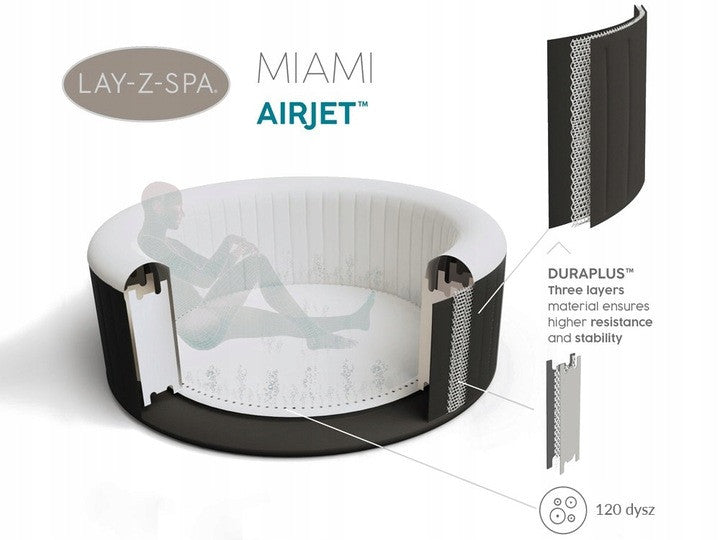 Piscina Jacuzzi pentru 4 persoane, Lay-Z-Spa Miami AirJet, structura gonflabila, rotunda, 180 x 66 cm, Bestway