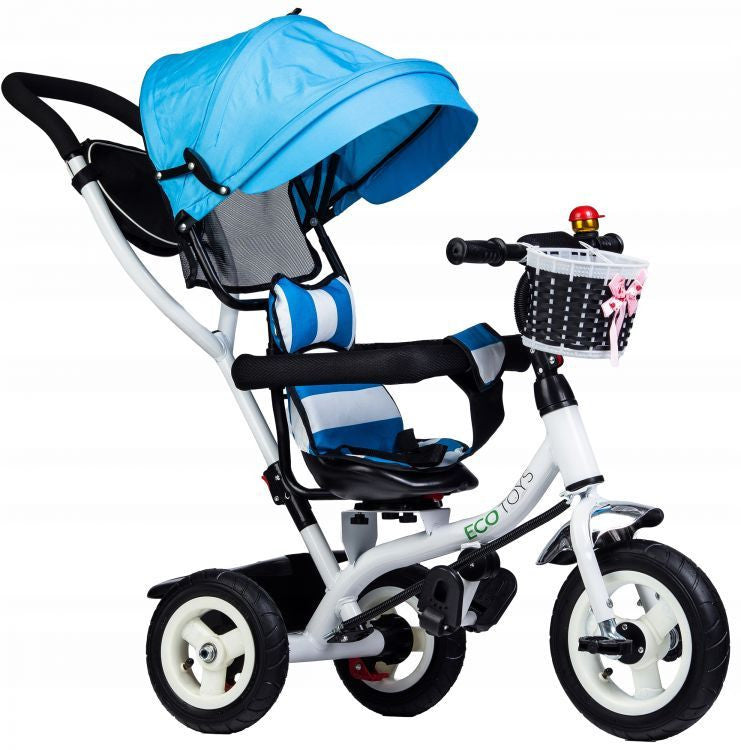 Tricicleta cu sezut rotativ, cosulet de depozitare, mini geanta, albastra, Ecotoys