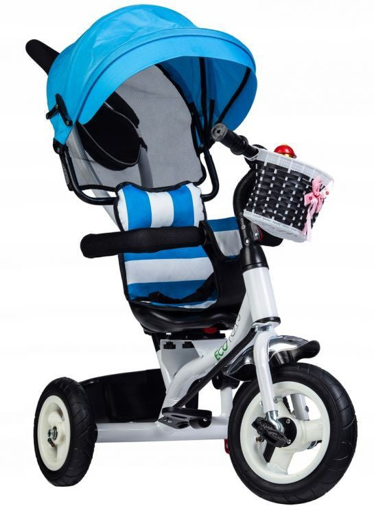 Tricicleta cu sezut rotativ, cosulet de depozitare, mini geanta, albastra, Ecotoys
