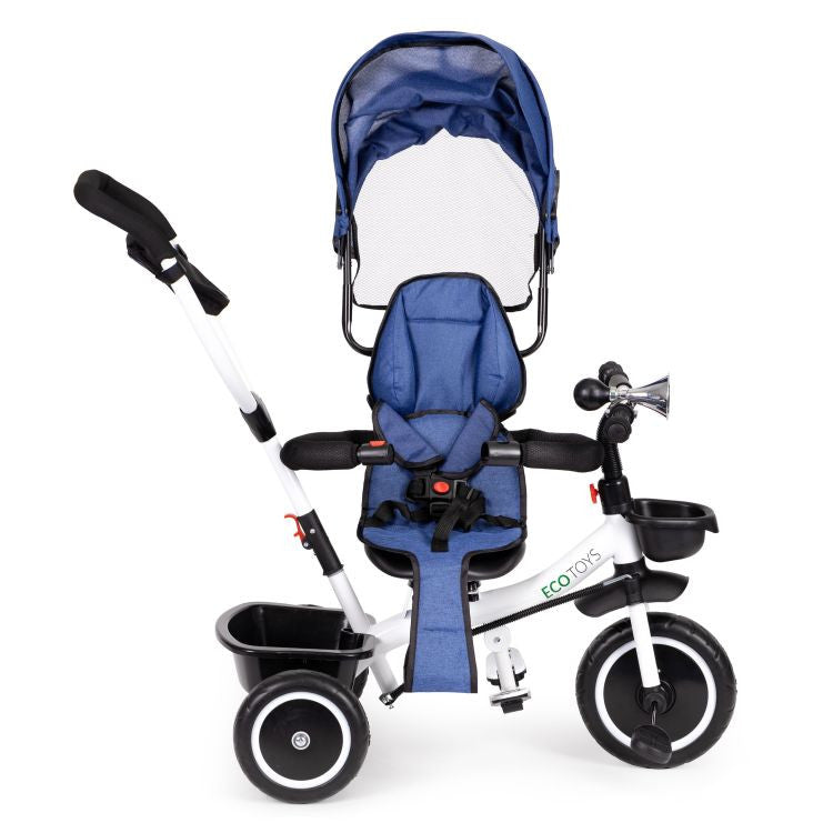 Tricicleta pentru copii, cu scaun rotativ, control parental, Albastra, Ecotoys