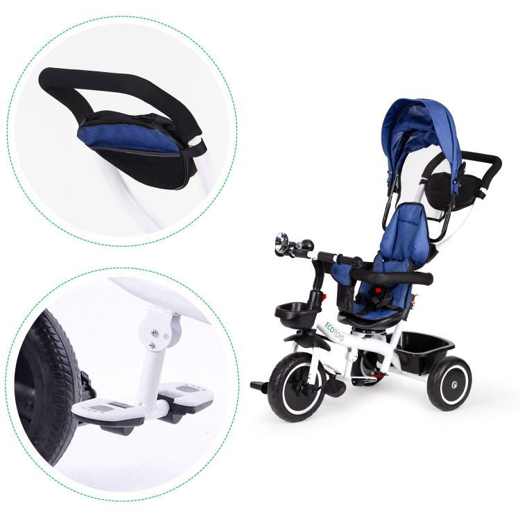 Tricicleta pentru copii, cu scaun rotativ, control parental, Albastra, Ecotoys