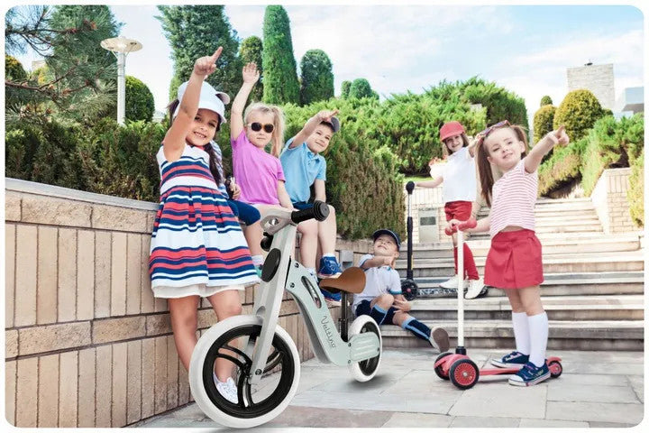 Bicicleta de echilibru din lemn pentru copii, scaun din spuma, roti 12 inchi, Ricokids, Veltino, 7618, Albastra