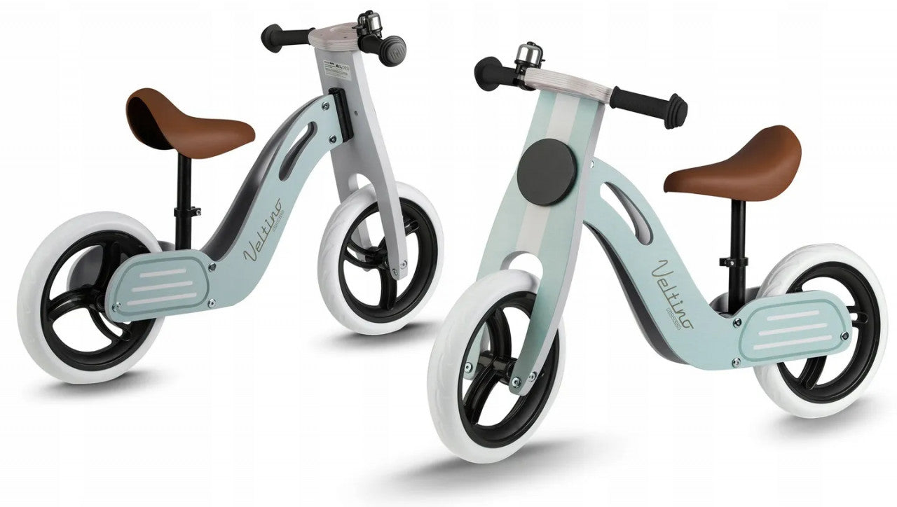 Bicicleta de echilibru din lemn pentru copii, scaun din spuma, roti 12 inchi, Ricokids, Veltino, 7618, Albastra