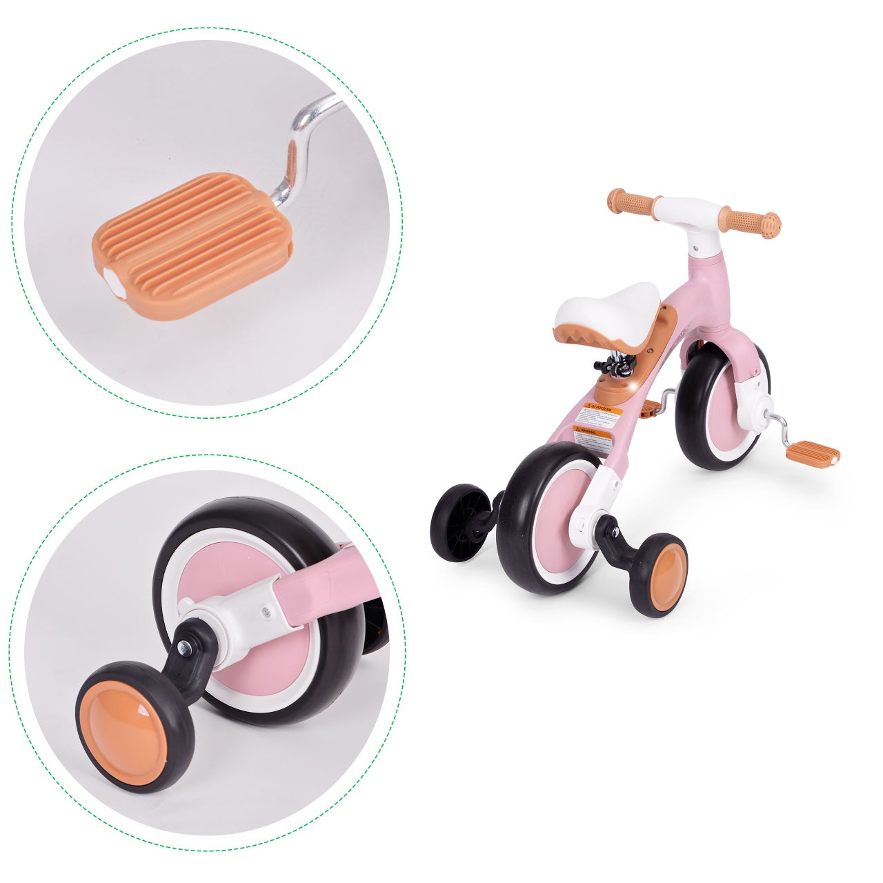 Bicicleta de echilibru Ecotoys, 3in1, inaltime reglabila, sarcina maxima 30 kg, Roz