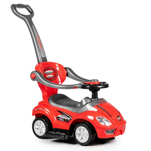 Masinuta Ride-On pentru copii, Multistore, Deluxe Mega Car, volan cu clanxon, spatar si balustrade de protectie, maner de ghidare, suport picioare, element anti-rasturnare, Rosie