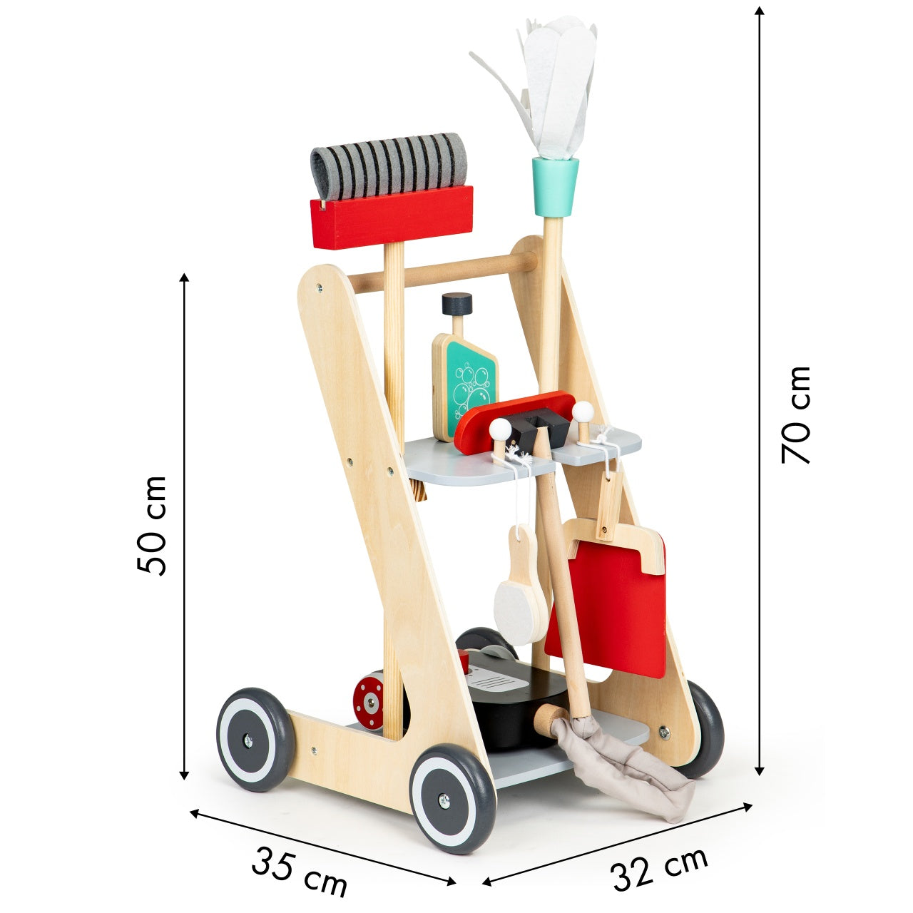 Set de Curatare, Din lemn, Pentru Copii, Matura, Mop, Aspirator, EcoToys, 4404 [4401]