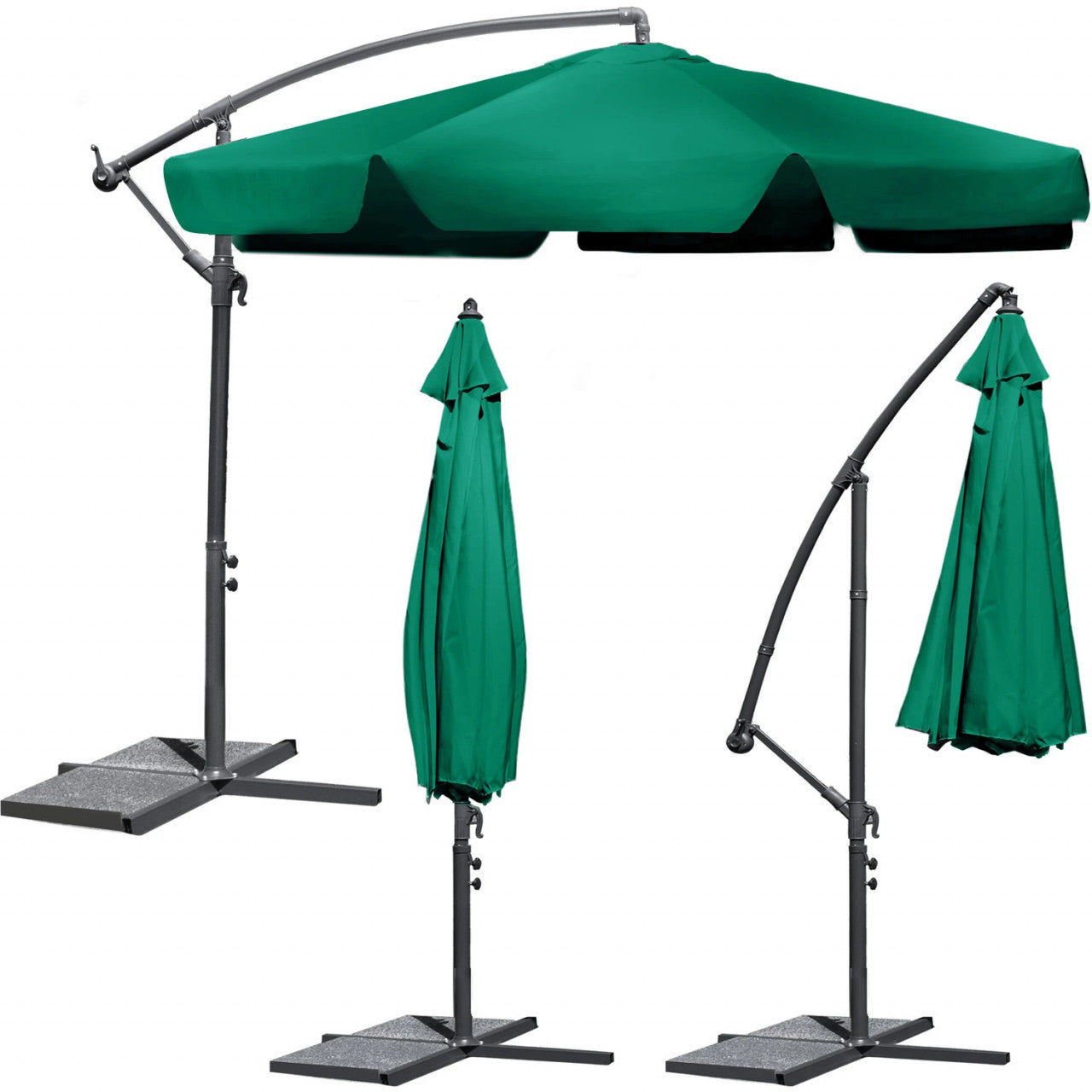 Umbrela de gradina, Plonos, pliabila, impermeabila, cu 6 segmente, brat reglabil, 350 x 250 cm, Verde