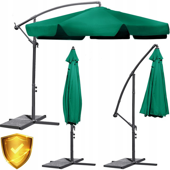 Umbrela de gradina, Plonos, pliabila, impermeabila, cu 6 segmente, brat reglabil, 350 x 250 cm, Verde