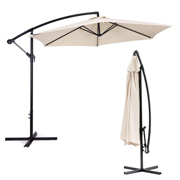Umbrela Pentru Terasa/Gradina Pliabila, Inclinabila, Diametru 300 cm, cu Manivela, Orificiu Ventilatie, Modern Home, Bej