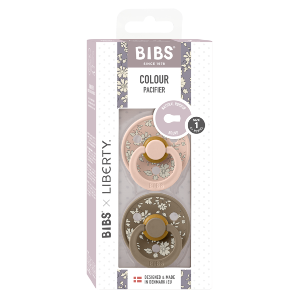 BIBS x LIBERTY - Set 2 suzete Colour Capel Latex, tetina rotunda, 0 luni+-Dark Oak/Blush