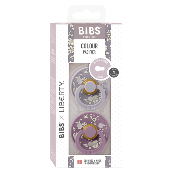 BIBS x LIBERTY - Set 2 suzete Colour Capel Latex, tetina rotunda, 0 luni+-Fossil Grey/Mauve