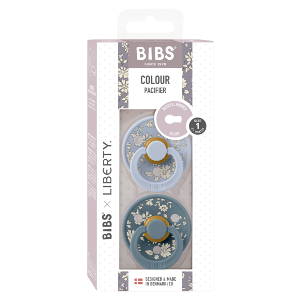 BIBS x LIBERTY - Set 2 suzete Colour Capel Latex, tetina rotunda, 0 luni+-Dusty Blue/Petrol