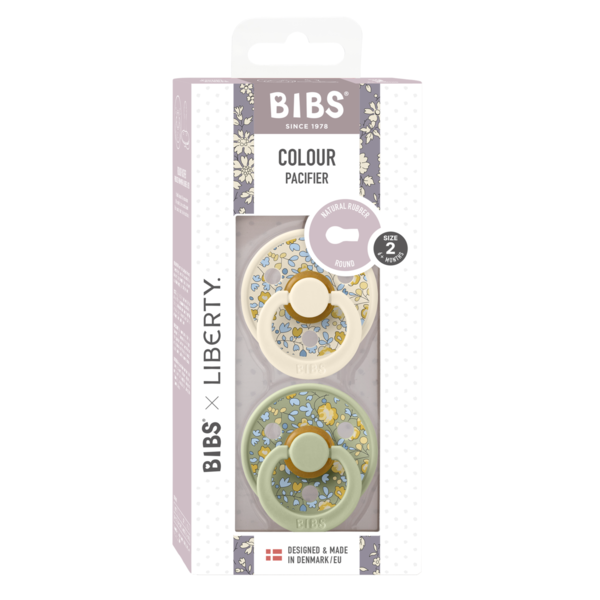 BIBS x LIBERTY - Set 2 suzete Colour Eloise Latex, tetina rotunda, 6 luni+-Ivory/Sage