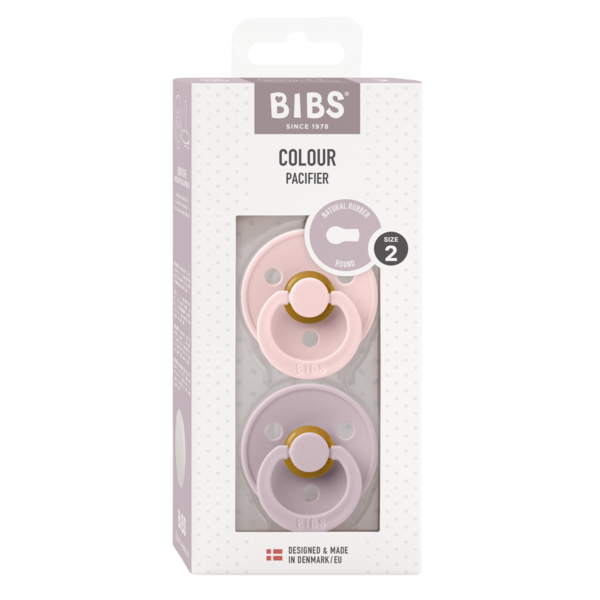 BIBS - Set 2 suzete Colour Latex, tetina rotunda, 6 luni +-Blossom/Dusky Lilac
