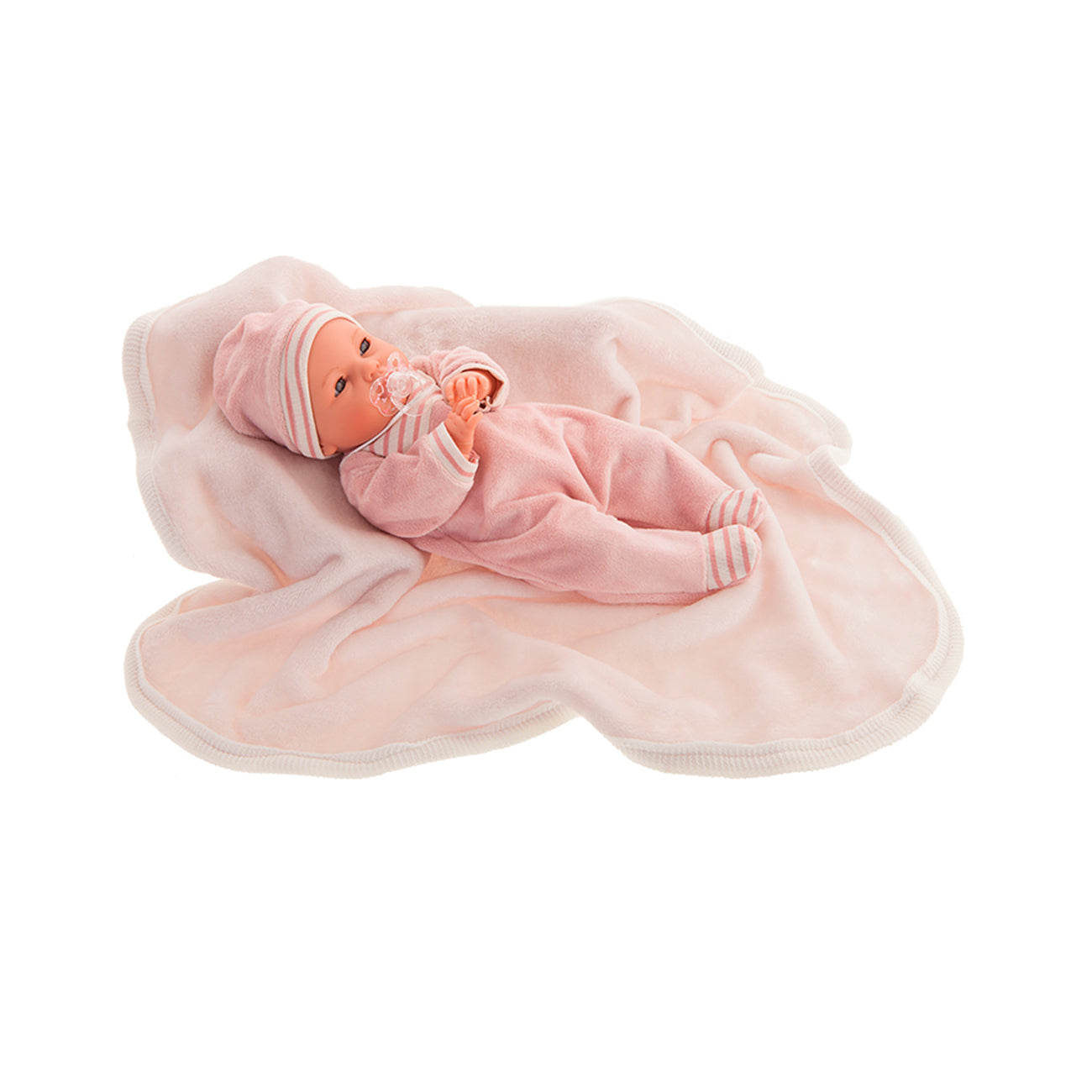 Papusa fetita Bimba cu paturica in pijama roz cu mecanism de plans, 37 cm, +3 ani, Antonio Juan