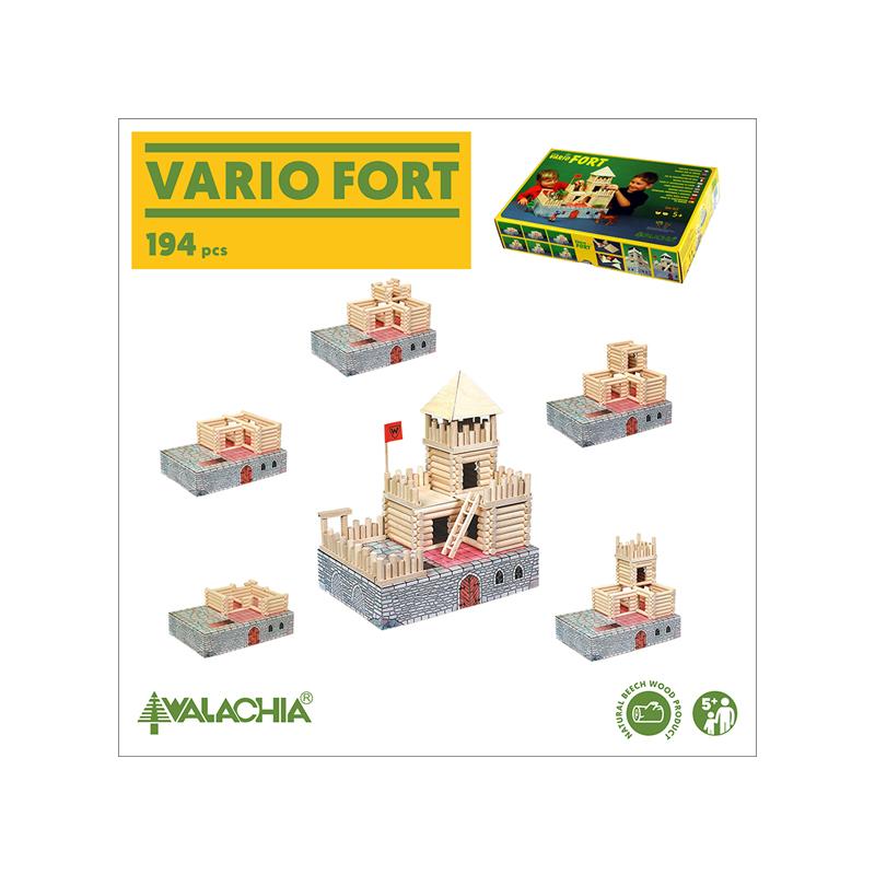 Set constructie arhitectura Vario Fort, 194 piese din lemn, Walachia - Manute Creative