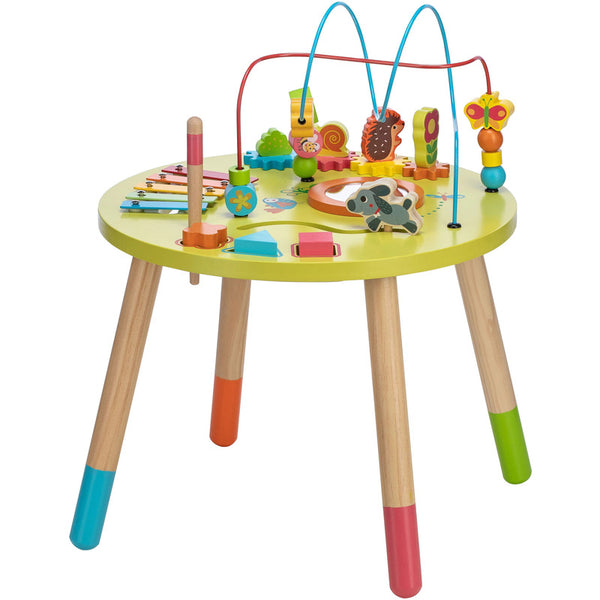 Masuta de activitati, Din lemn, Cu xilofon, Sortator de forme, Oglinda, Inaltime 48 cm, Multicolor, Free2Play