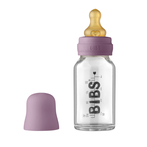 Set complet biberon din sticla anticolici, 110 ml, Mauve, BIBS