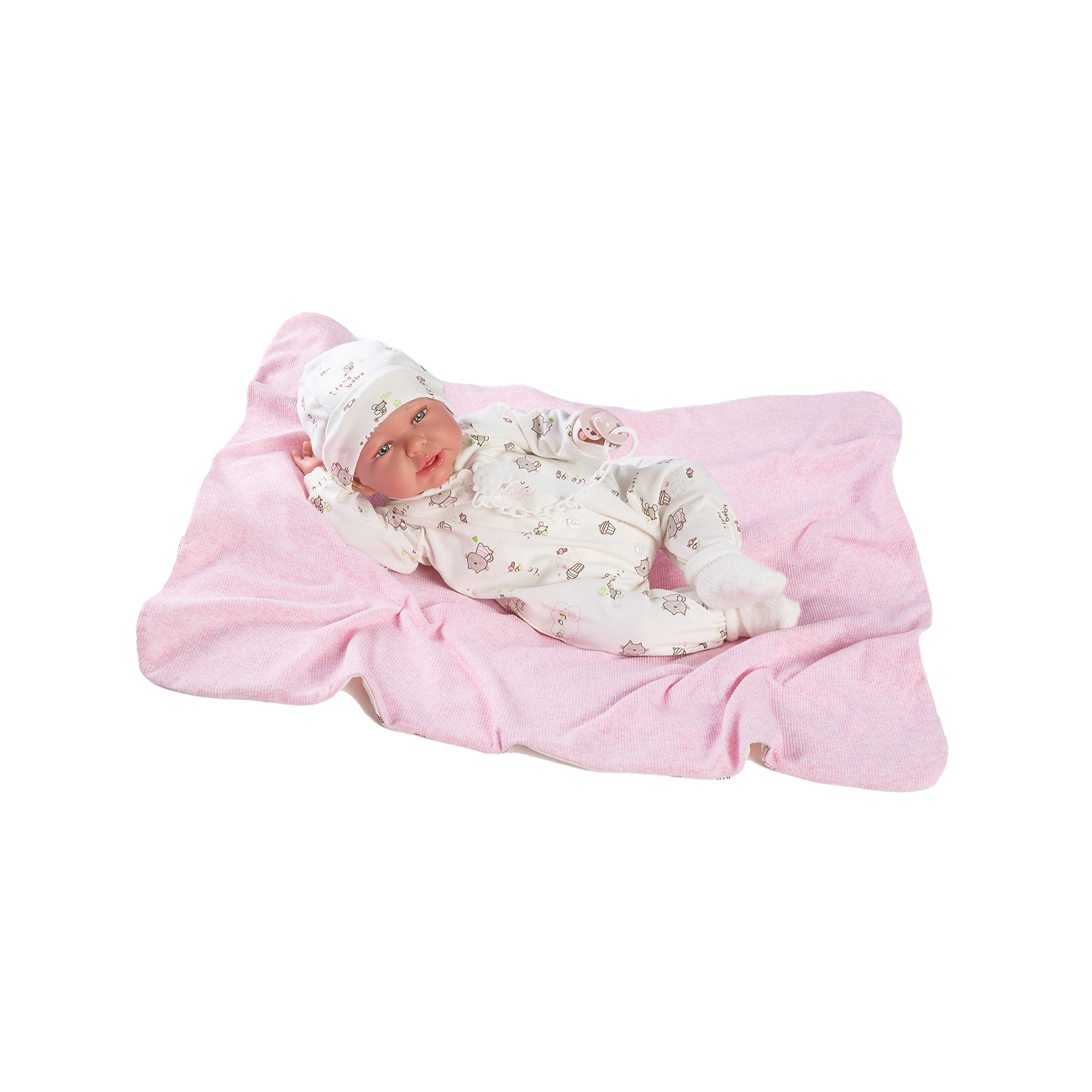 Papusa Primul meu Reborn Daniela cu paturica cu pisicute, alb-roz pal, Antonio Juan