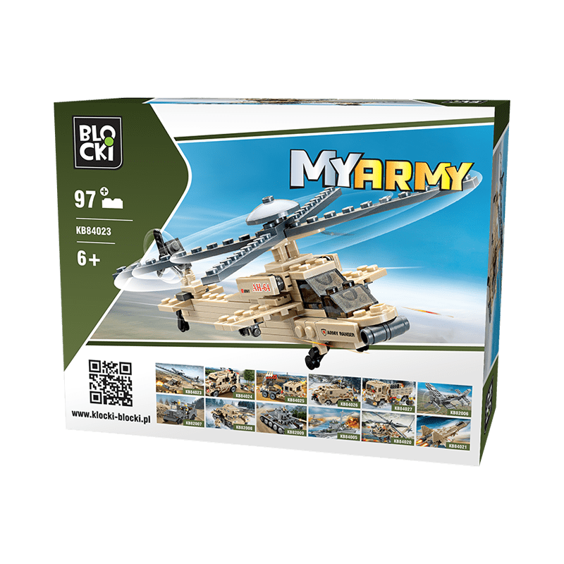 Set cuburi constructie MyArmy Elicopter militar, 97 piese, Blocki