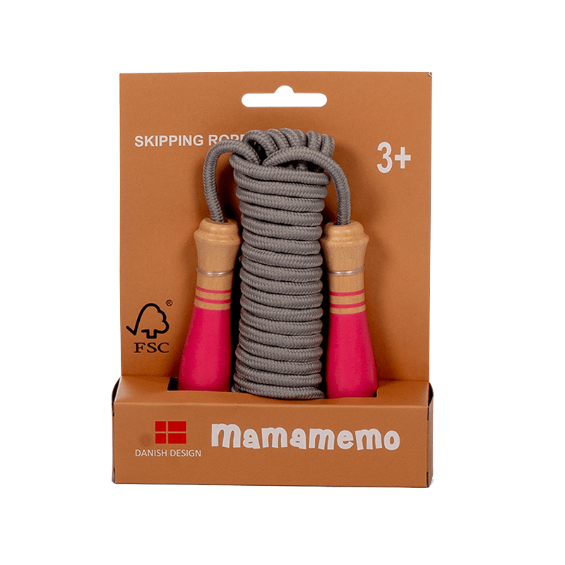 Coarda pentru sarit in 3, cu manere din lemn FSC, rosu pal, 3+ MamaMemo - Manute Creative