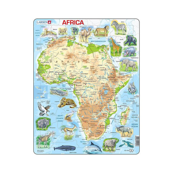 Puzzle maxi Harta Africii cu animale, orientare tip portret, 63 de piese, Larsen