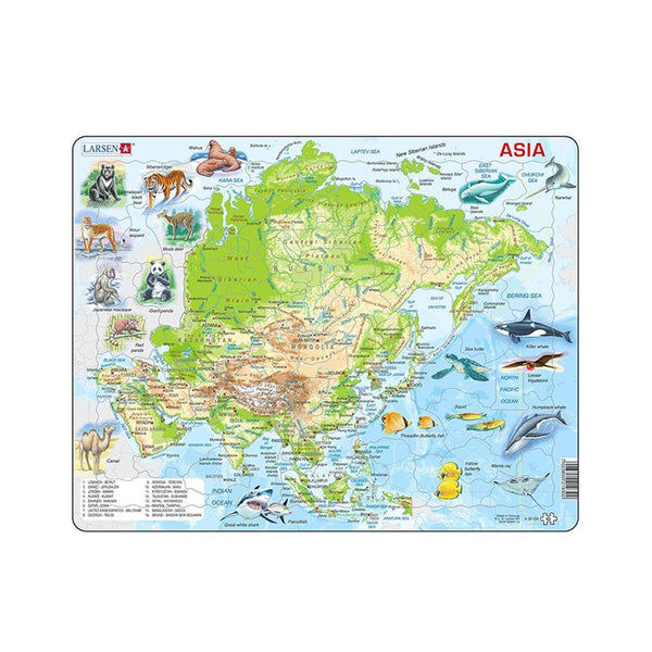 Puzzle maxi Harta Asiei cu animale, orientare tip vedere, 63 de piese, Larsen