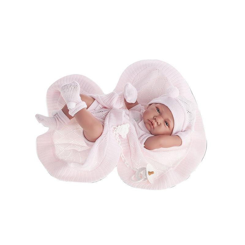 Papusa bebe realist Toqui-fetita Reborn cu paturica, cu articulatii, alb-roz, corp realist anatomic, Antonio Juan - Manute Creative