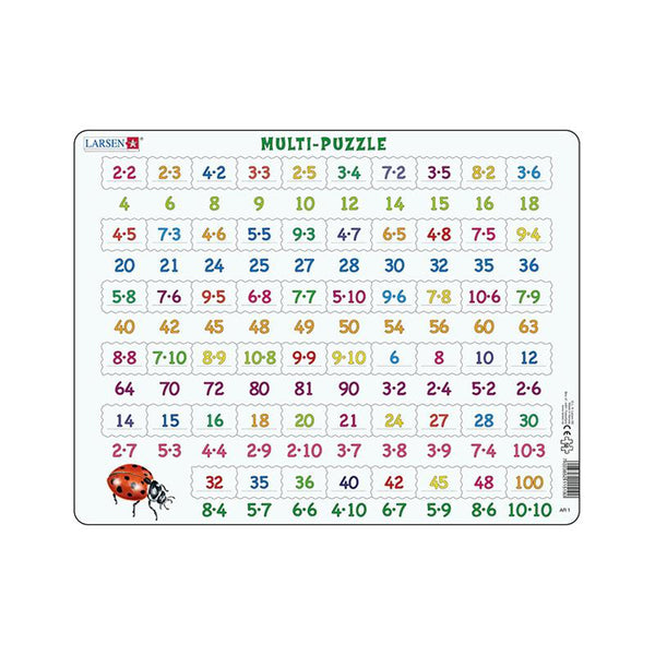 Puzzle maxi Numere intre 1 si 100 si inmultiri, orientare tip vedere, 58 de piese, Larsen