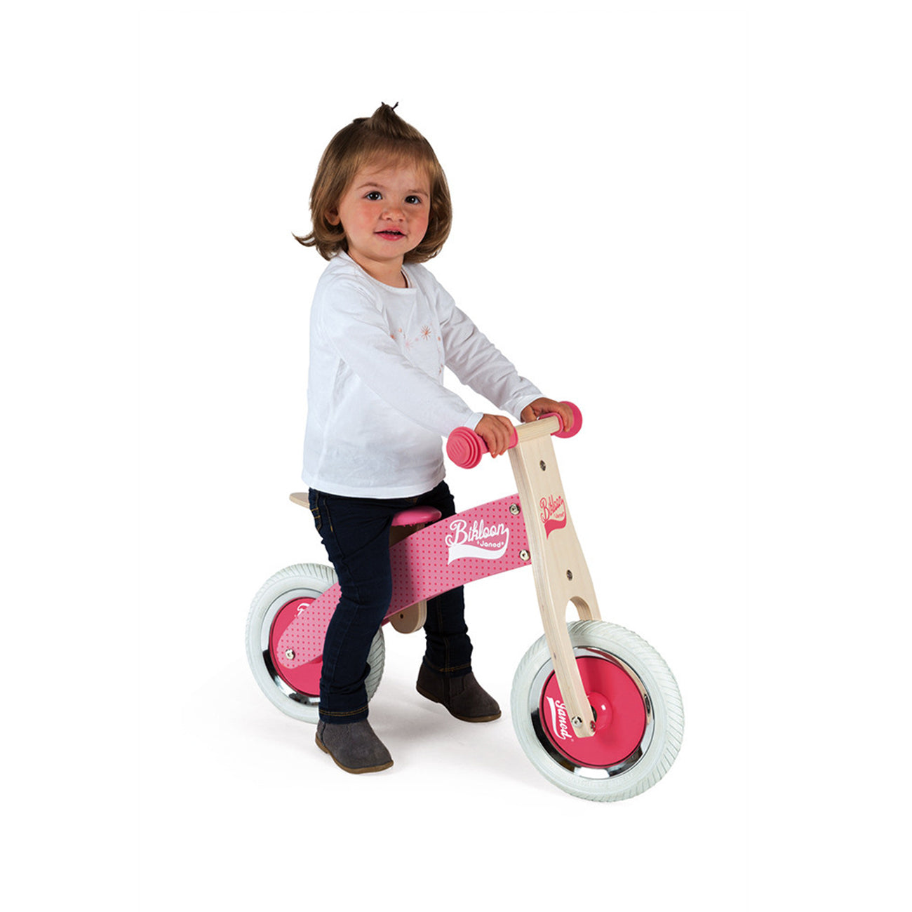 Bicicleta fara pedale, din lemn, roz, +2 ani, Janod
