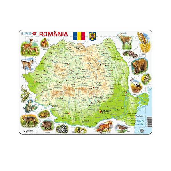 Puzzle maxi Romania cu animale (limba romana), orientare tip vedere, 68 de piese, Larsen