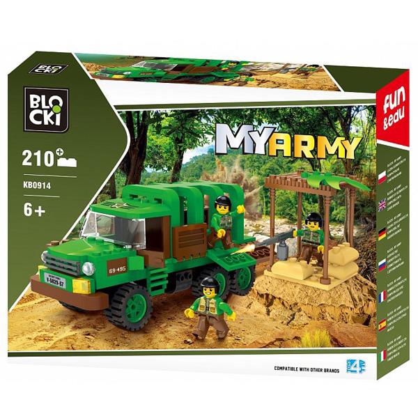 Set cuburi constructie MyArmy Camion militar in jungla, 210 piese, Blocki - Manute Creative