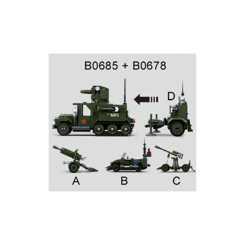 Set de constructie Al II-lea Razboi Mondial-4in1 Army un singur model, 76 piese, Sluban