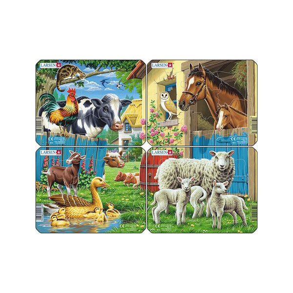 Set 4 puzzle mini Animale de la ferma, orientare tip vedere, 7 piese, Larsen