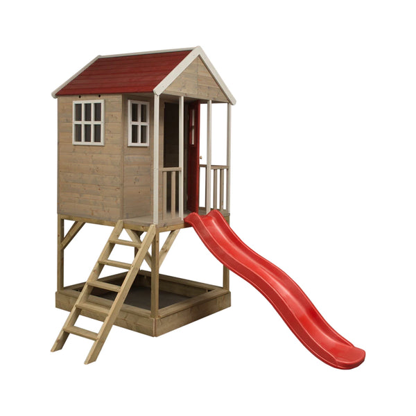 Casuta de gradina pentru copii, Nordic Adventure House cu platforma, loc pentru nisip si tobogan, +3ani, Wendi Toys