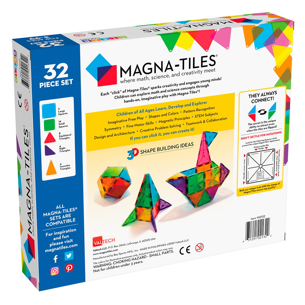 Clear Colors, set magnetic 32 piese, Magna-Tiles