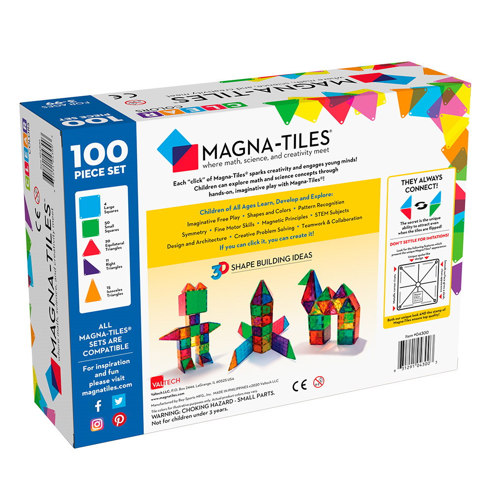 Clear Colors, set magnetic 100 piese, Magna-Tiles