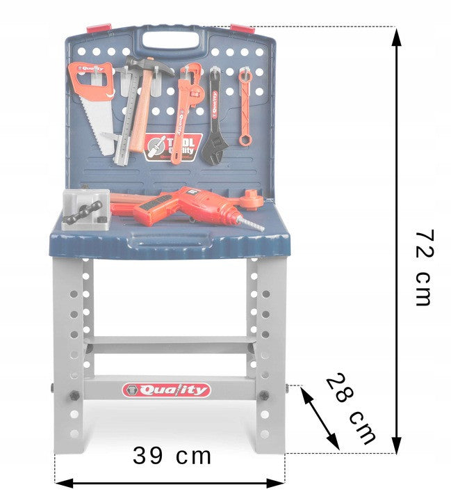 Atelier de lucru din plastic pentru copii, tip valiza, cu accesorii, 39 x 28 x 72 cm, Ricokids, 3 in 1, Albastru
