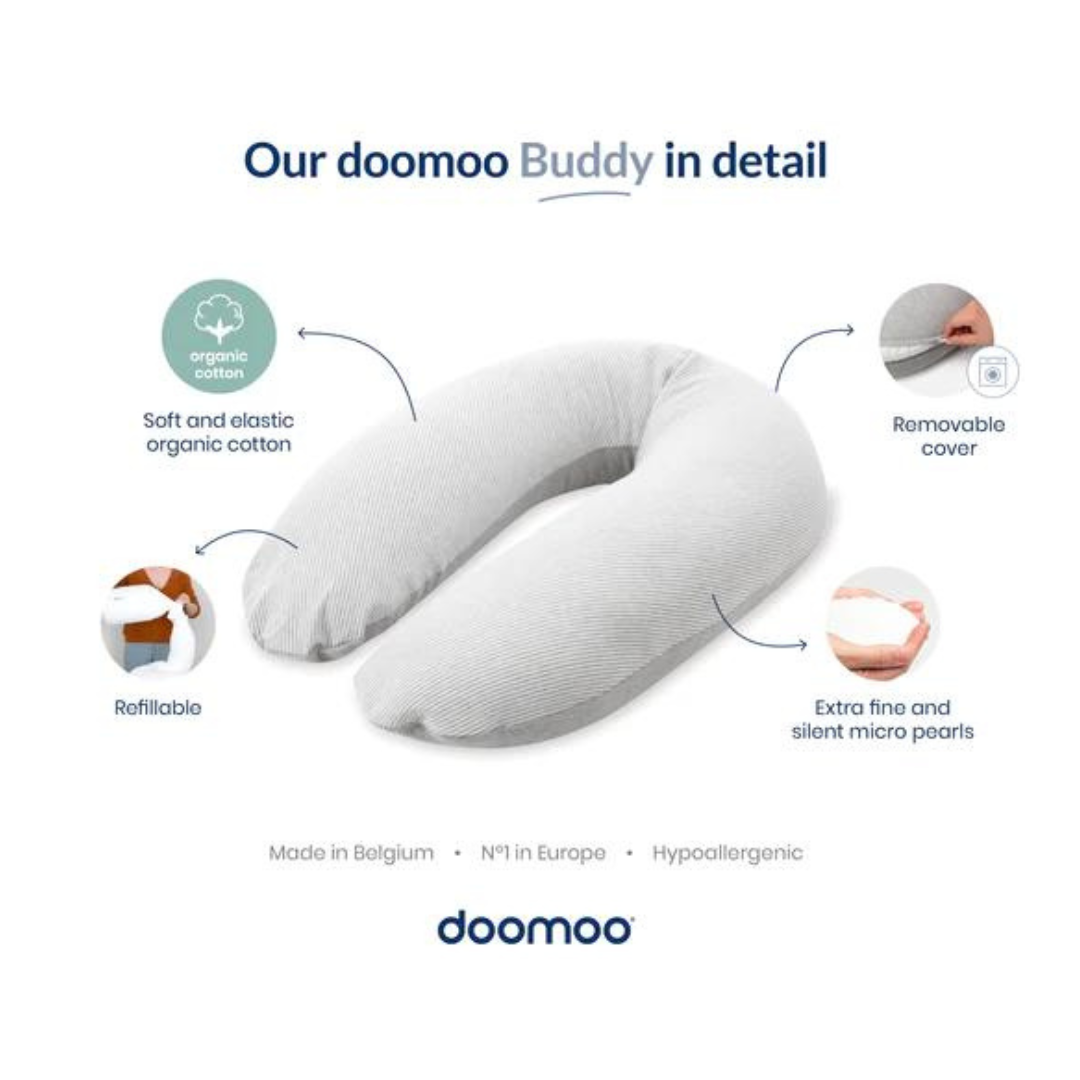 Doomoo - Perna mare pentru gravide si bebelusi 3 in 1, bumbac organic Buddy Cloudy Kaki