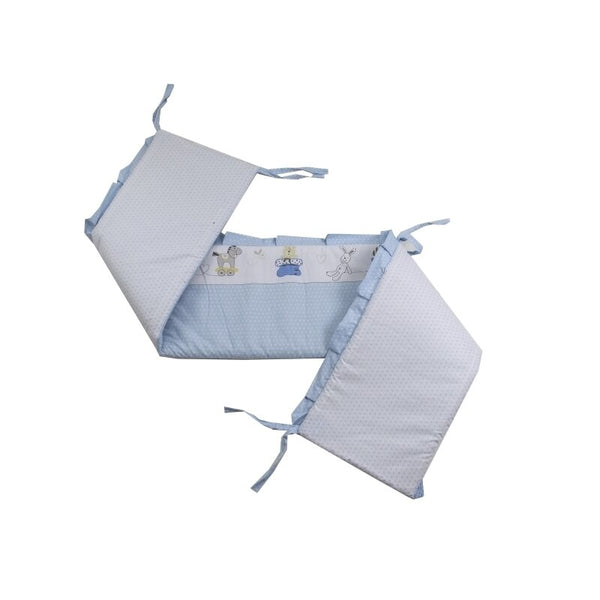 Aparatoare laterala pentru patut 120x60 cm, Cu umplutura antialergica, Dimensiune 180 x 32 cm, Teddy Play Blue M2, BabyNeeds