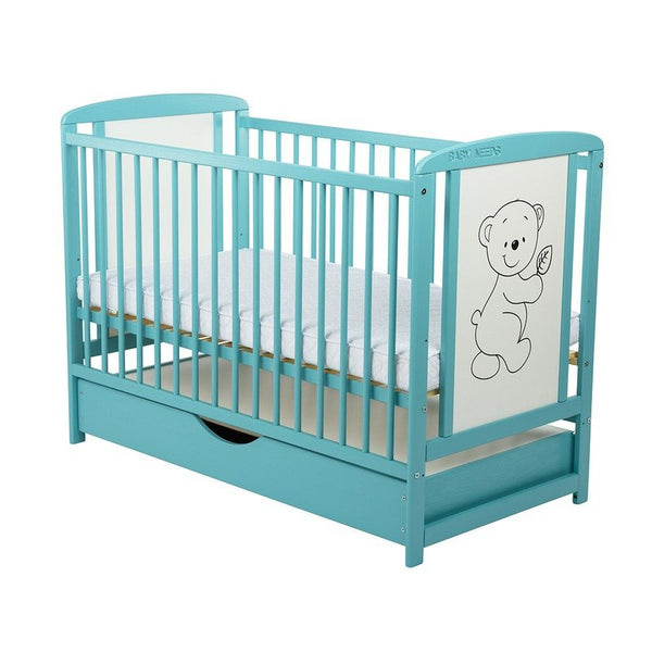 Patut Bebe din Lemn, Timmi, 120x60 cm, cu Sertar, Mint, BabyNeeds